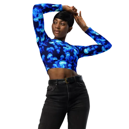 Azure Bloom on a Long Sleeve Crop Top