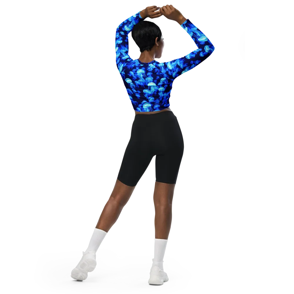 Azure Bloom on Long Sleeve Crop Top — Back