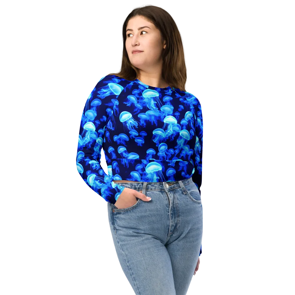 Azure Bloom on Long Sleeve Crop Top — Front