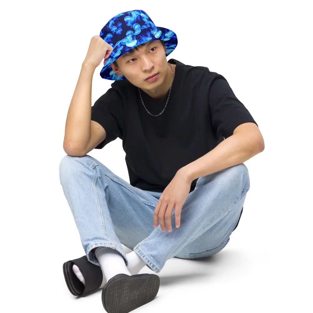 Azure Bloom on Reversible Bucket Hat — Front 2 Inside