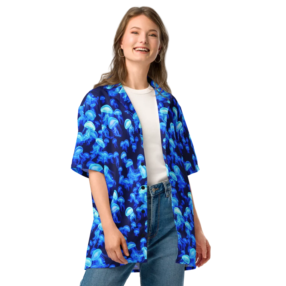 Azure Bloom on Button Shirt — Front