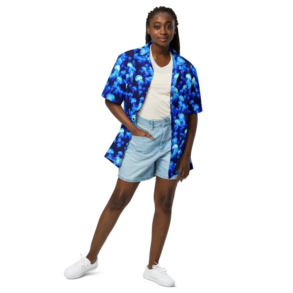 Azure Bloom on Button Shirt — Front