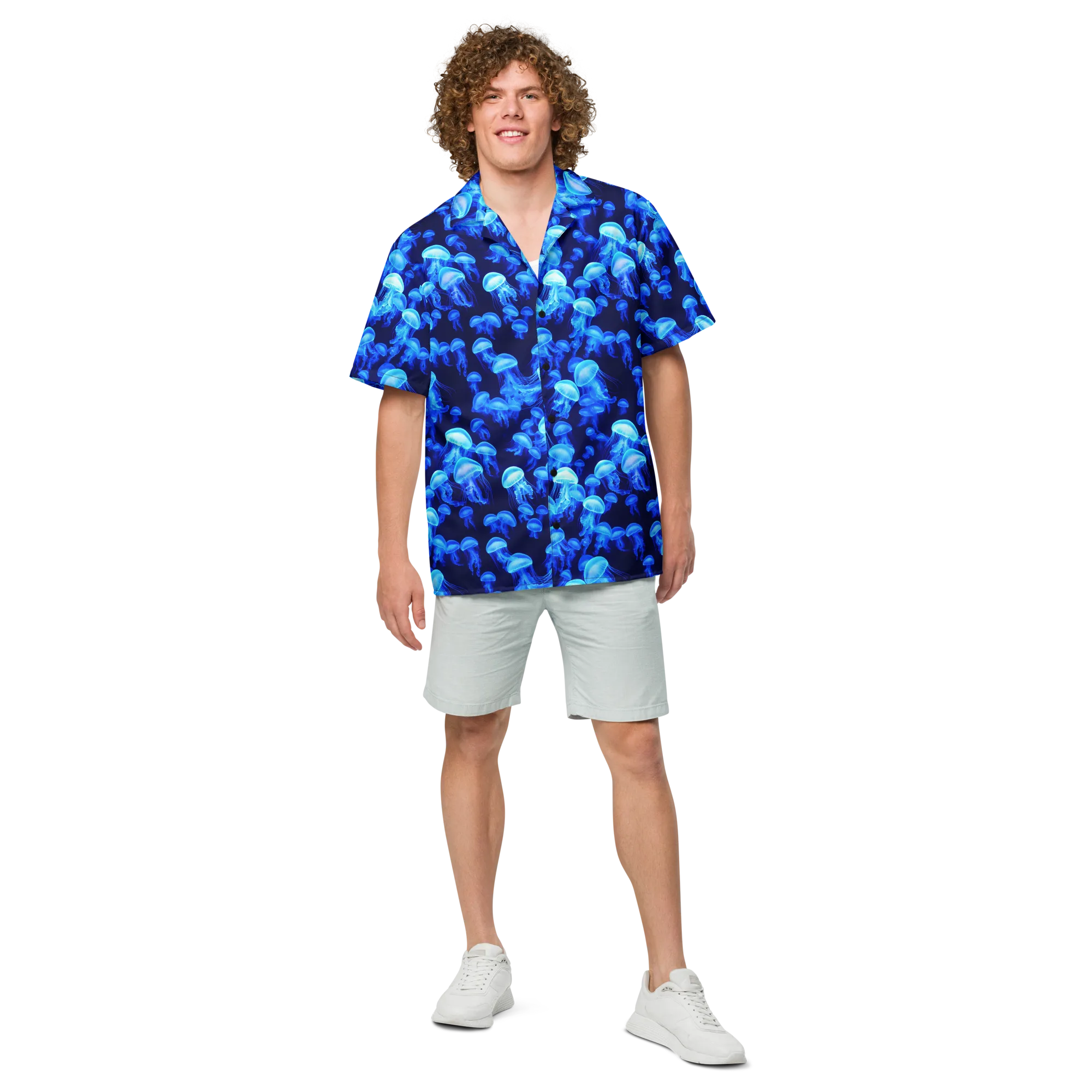 Azure Bloom on Button Shirt — Front