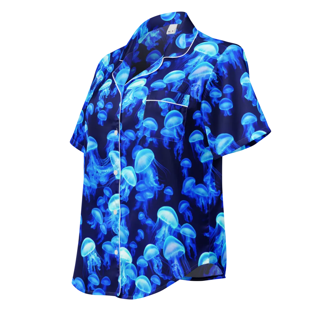 Azure Bloom on Women's Short Sleeve Pajama Top — Left Front