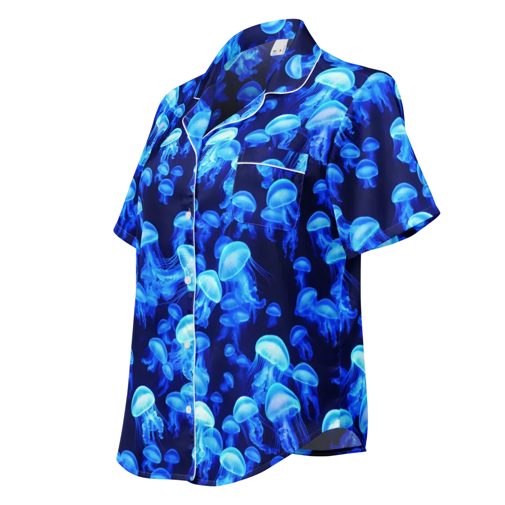 Azure Bloom on Women's Short Sleeve Pajama Top — Left Front