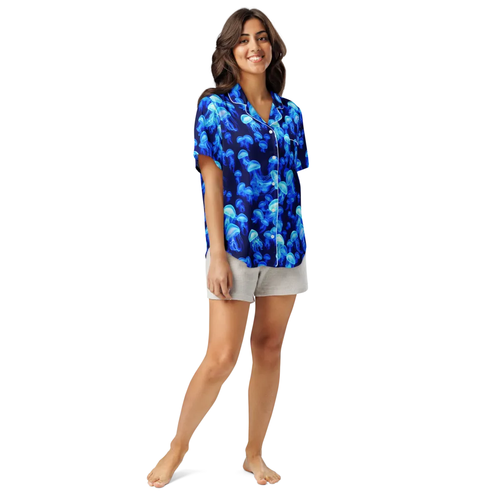 Azure Bloom on Women's Short Sleeve Pajama Top — Front
