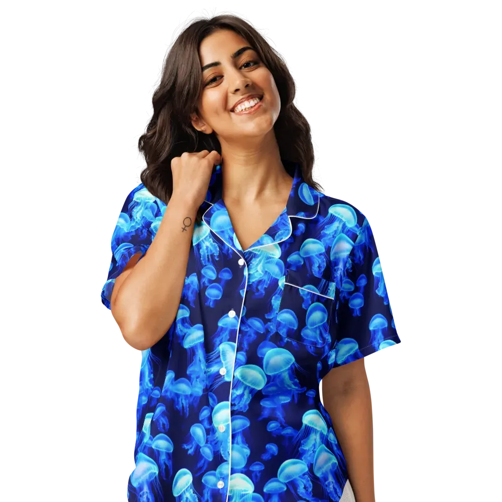Azure Bloom on Women's Short Sleeve Pajama Top — Front
