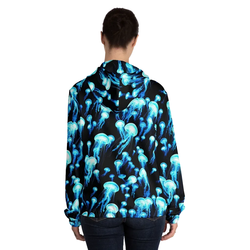 Electric Abyss on Women's Full-Zip Hoodie — Back On Person