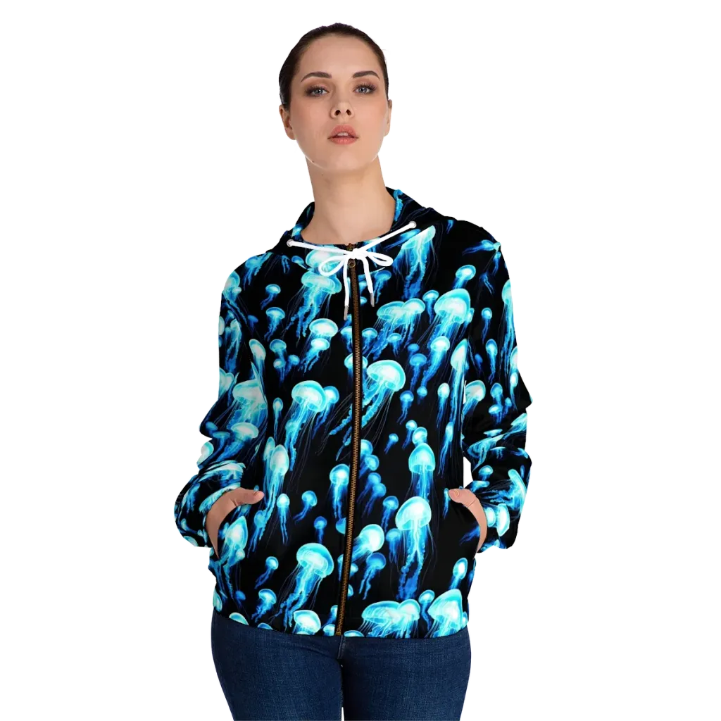Electric Abyss on Women's Full-Zip Hoodie — Front On Person