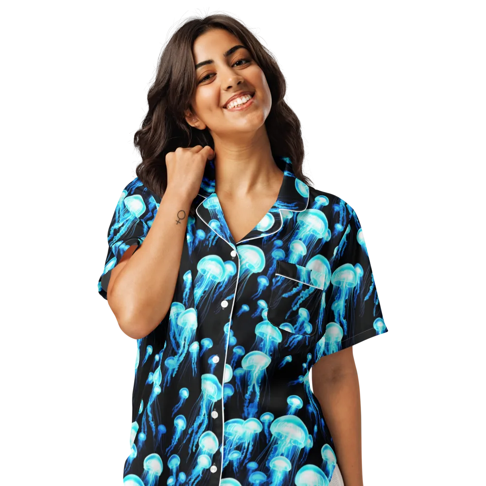 Electric Abyss on Women's Short Sleeve Pajama Top — Front
