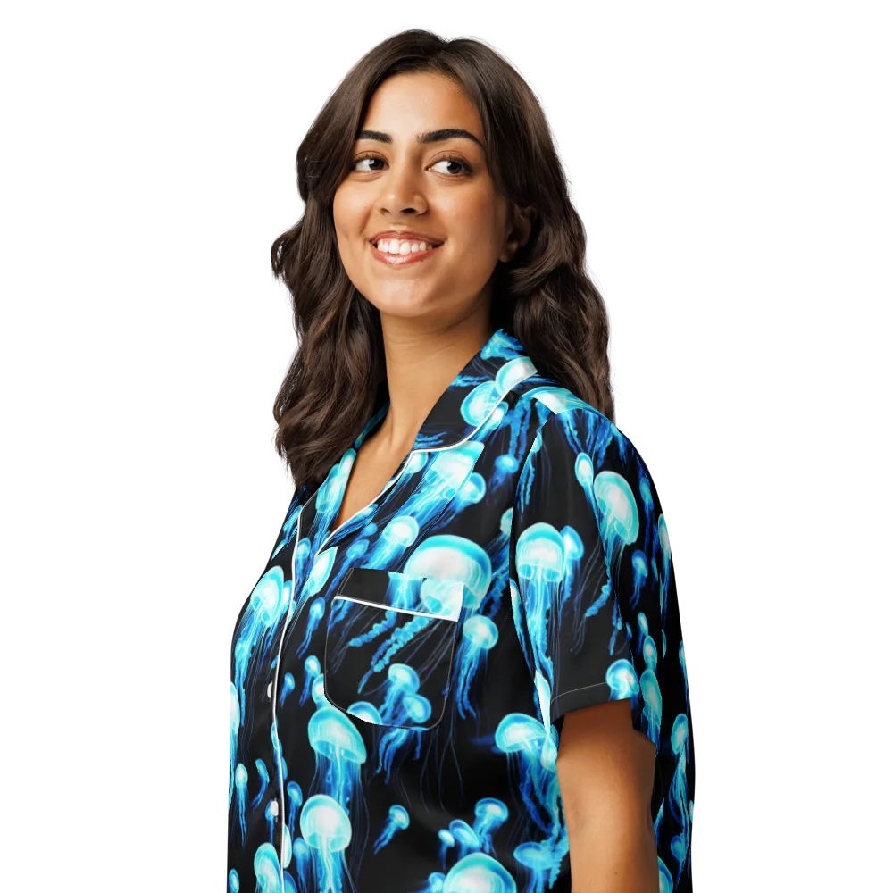 Electric Abyss on Women's Short Sleeve Pajama Top — Left Front