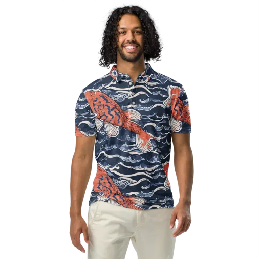 Vermilion Tide on a Men's Slim Fit Polo Shirt