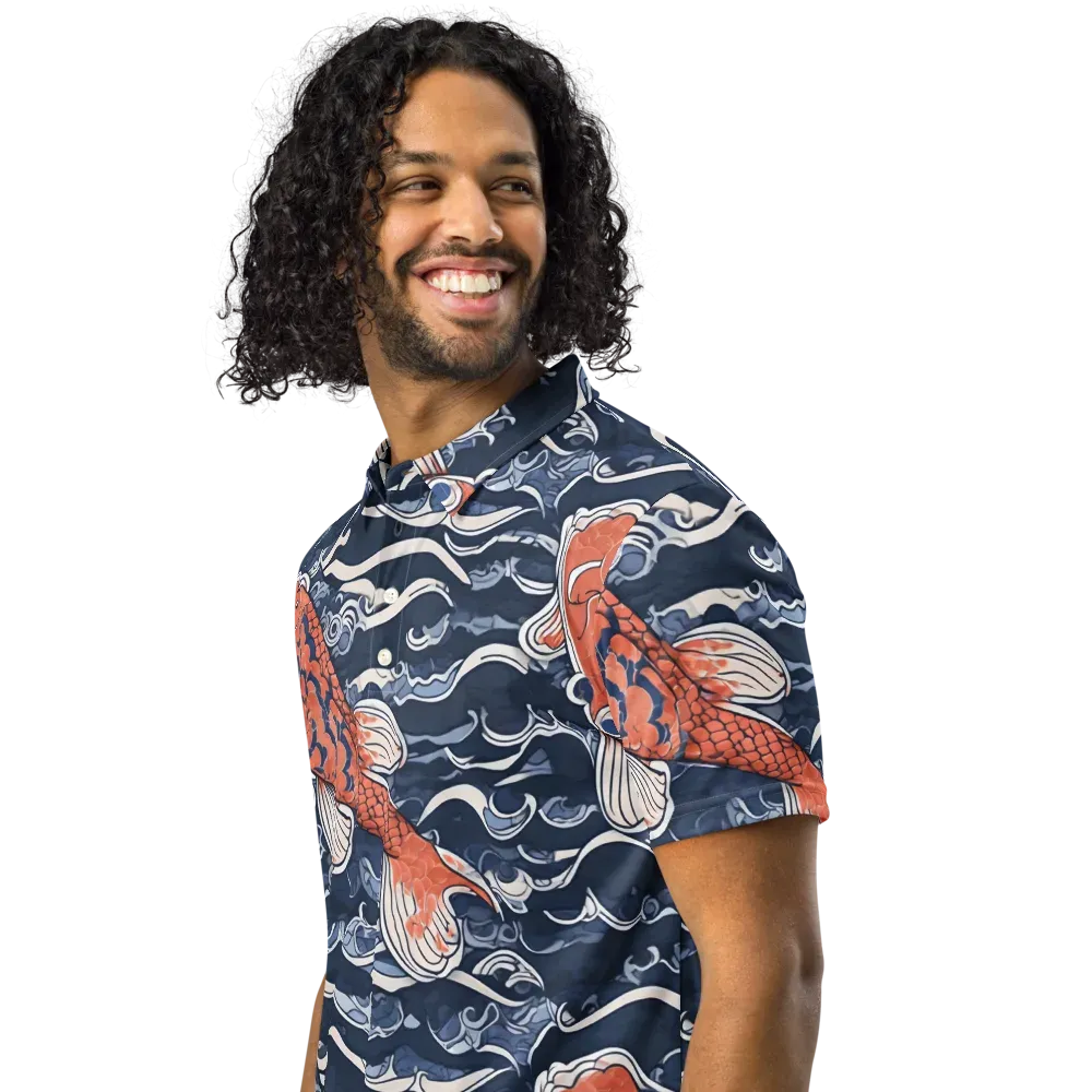 Vermilion Tide on Men's Slim Fit Polo Shirt — Left Front