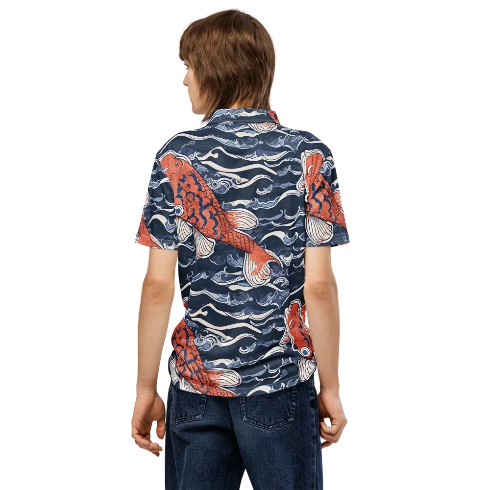Vermilion Tide on Men's Slim Fit Polo Shirt — Back