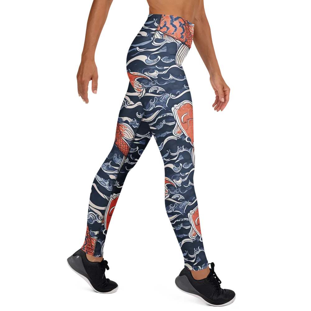 Vermilion Tide on Yoga Leggings — Right
