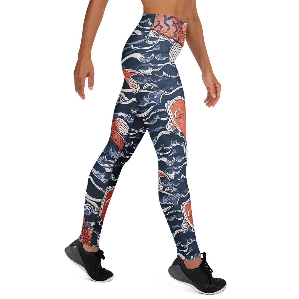 Vermilion Tide on Yoga Leggings — Right