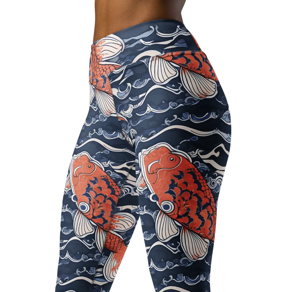 Vermilion Tide on Yoga Leggings — Left Front