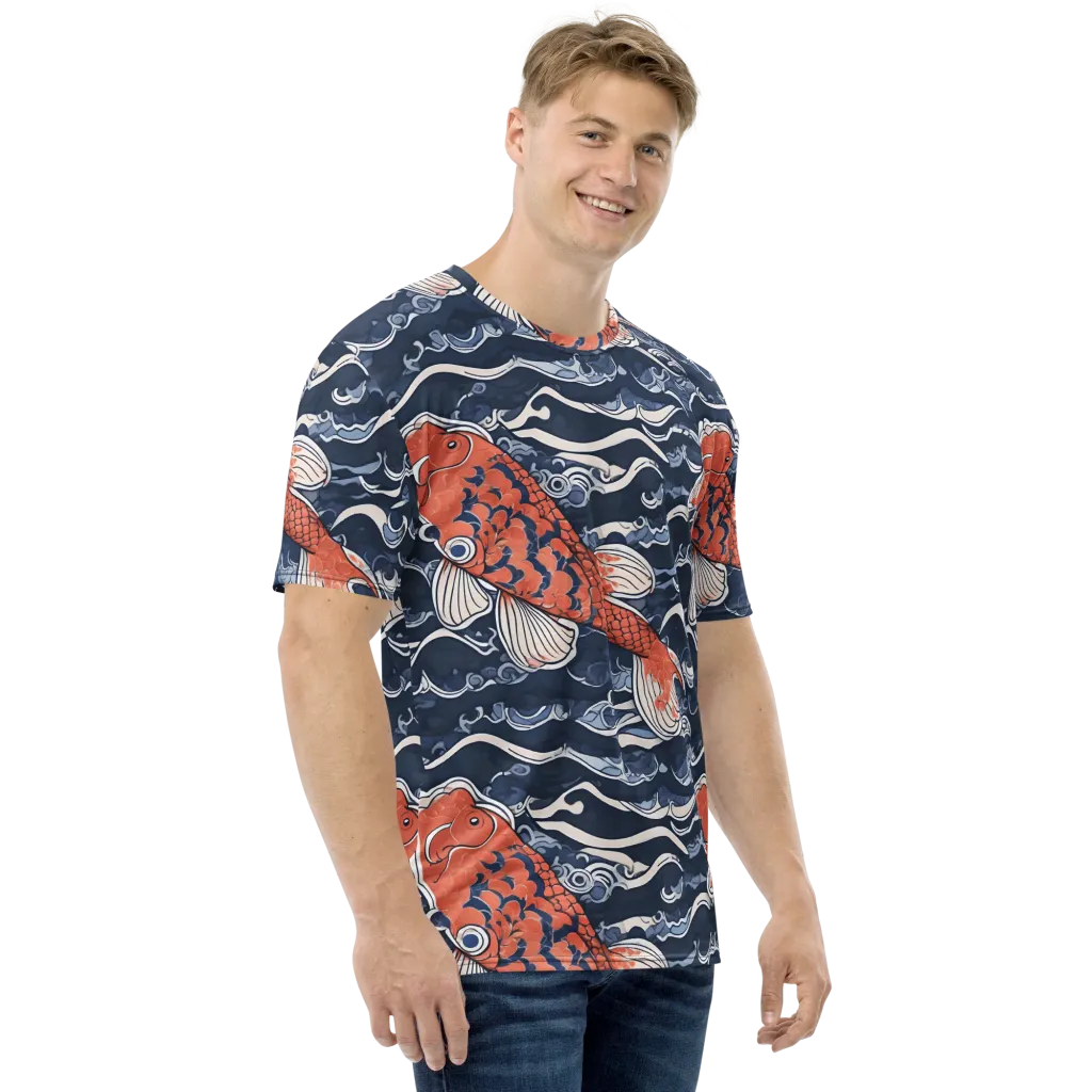 Vermilion Tide on Men's Crew Neck T-Shirt — Right