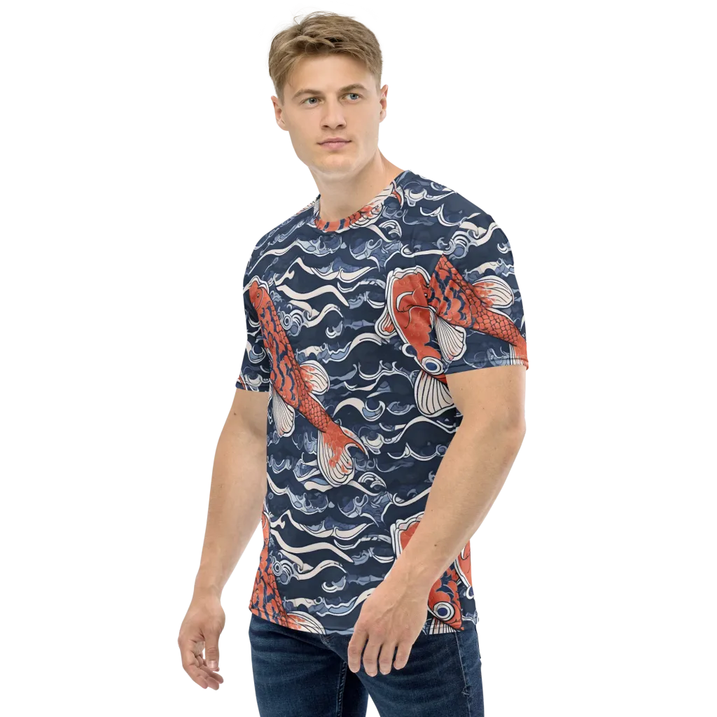 Vermilion Tide on Men's Crew Neck T-Shirt — Left