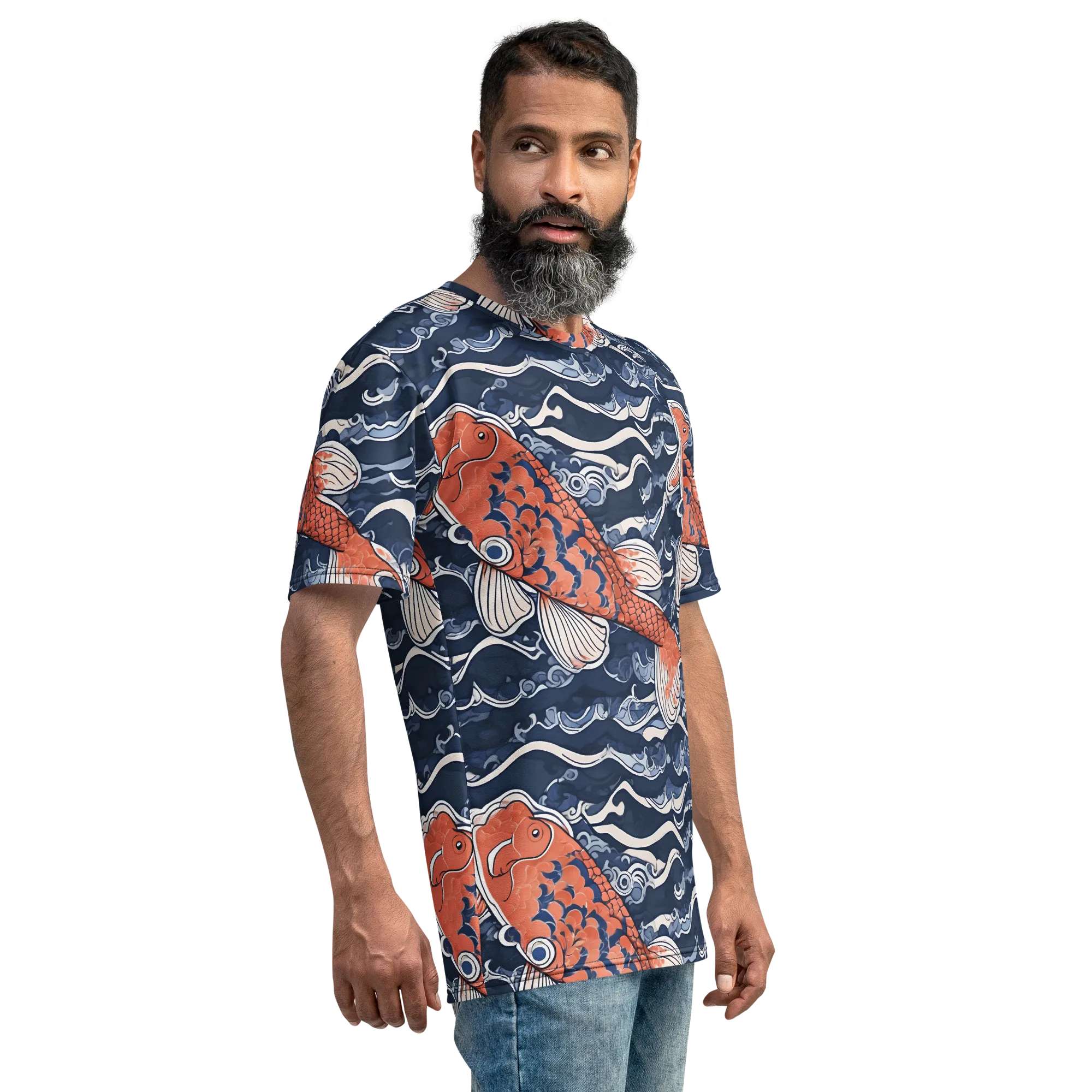 Vermilion Tide on Men's Crew Neck T-Shirt — Right