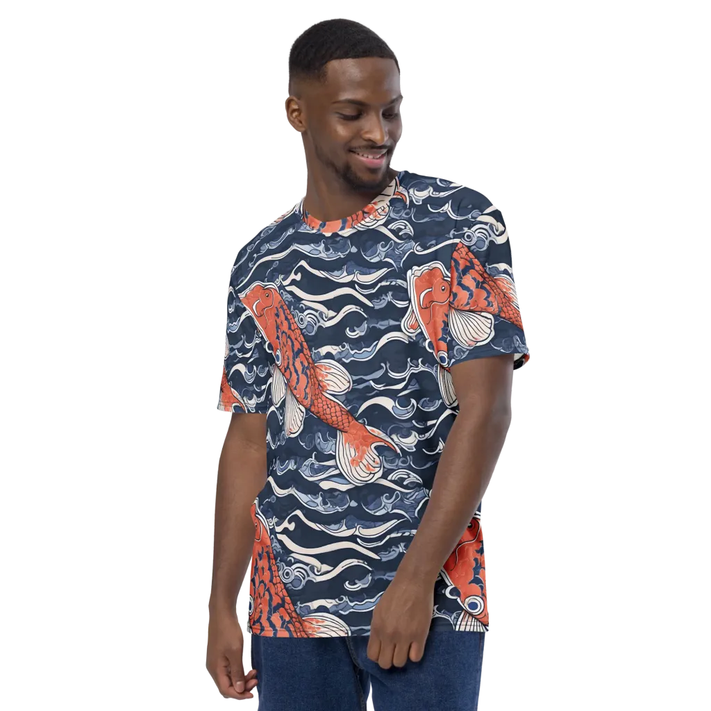 Vermilion Tide on Men's Crew Neck T-Shirt — Left