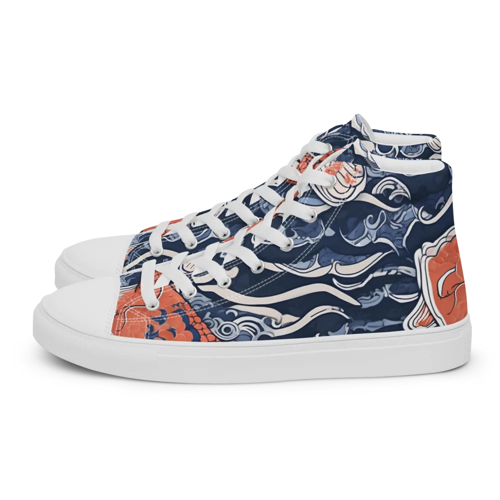 Vermilion Tide on Men's High Top Canvas Shoes — Left
