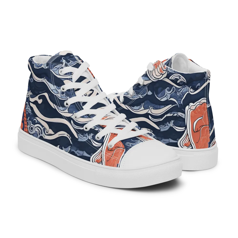 Vermilion Tide on Men's High Top Canvas Shoes — Right