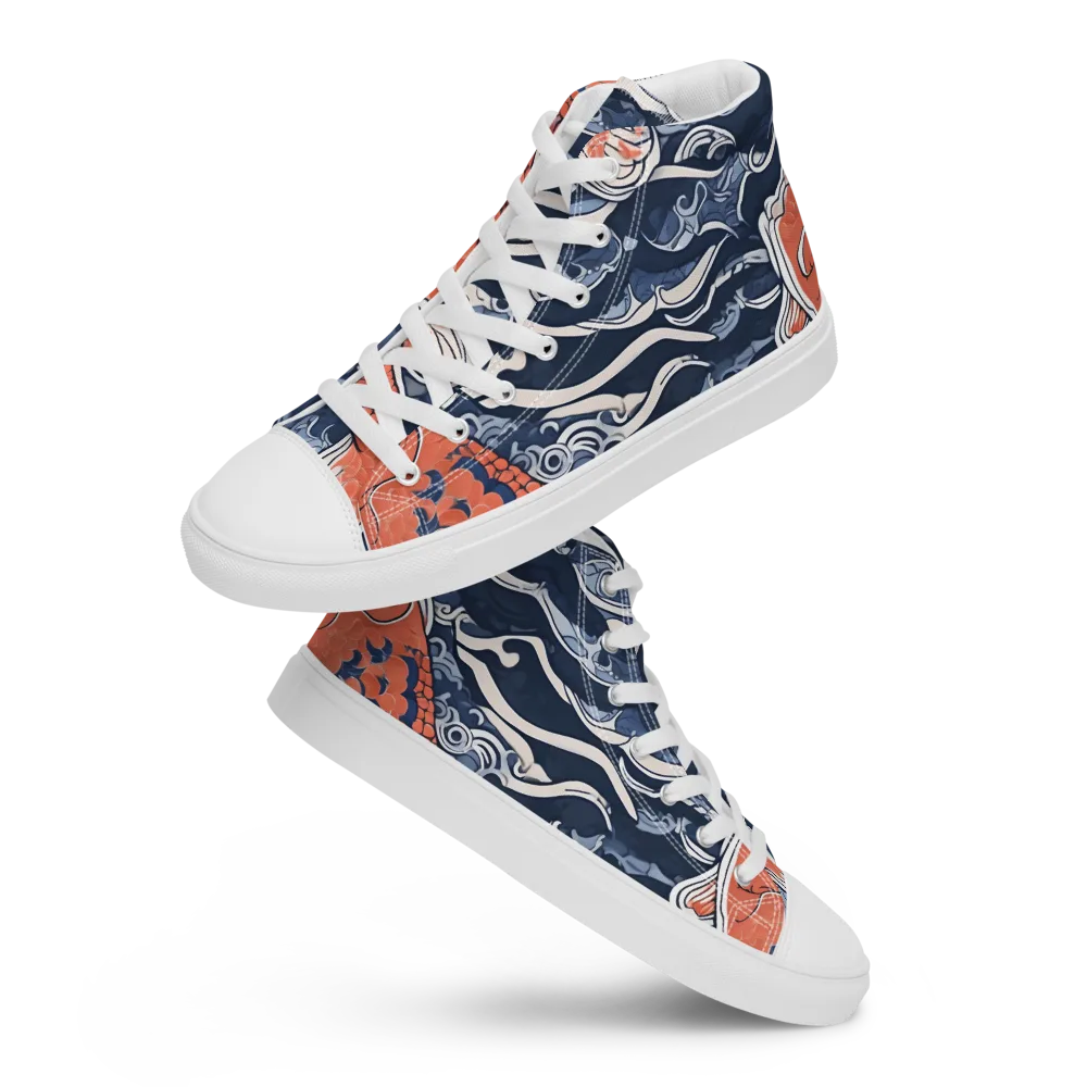 Vermilion Tide on Men's High Top Canvas Shoes — Front