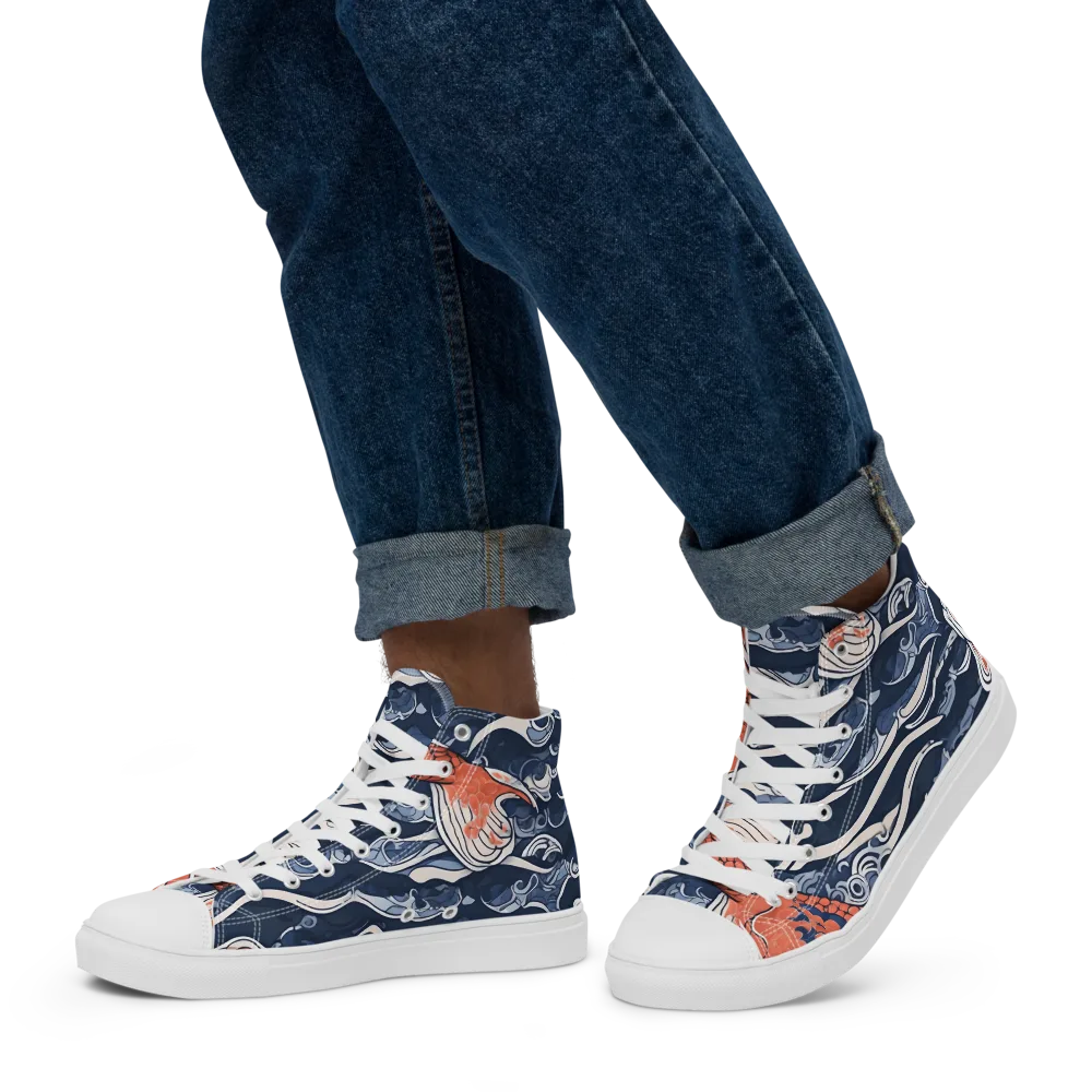 Vermilion Tide on Men's High Top Canvas Shoes — Left