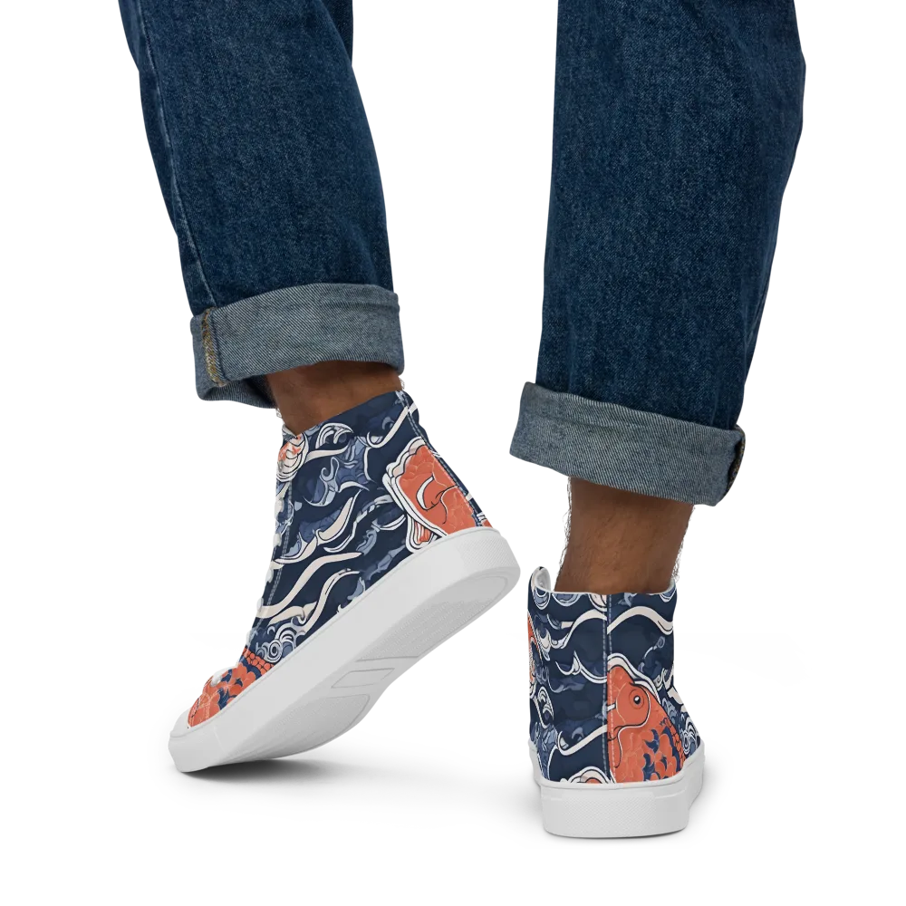 Vermilion Tide on Men's High Top Canvas Shoes — Back