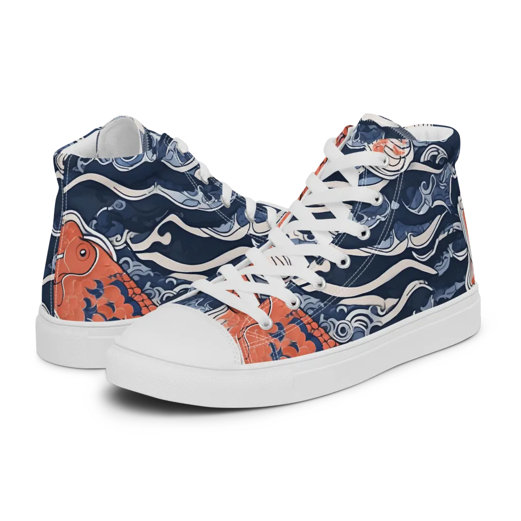 Vermilion Tide on Women's High Top Canvas Shoes — Left