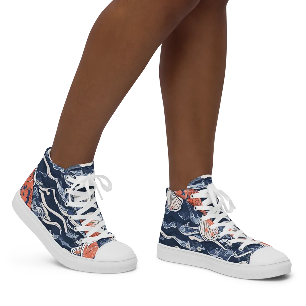 Vermilion Tide on Women's High Top Canvas Shoes — Right
