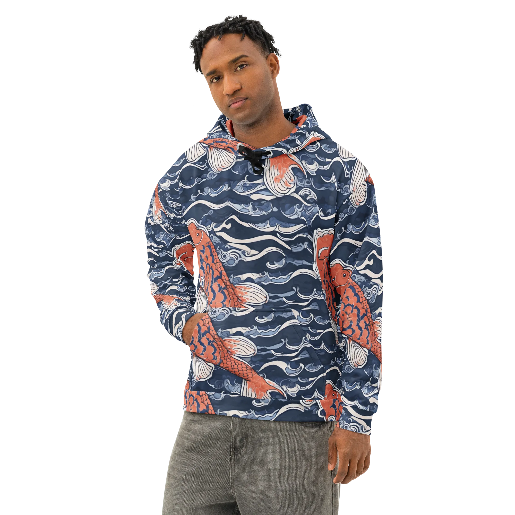 Vermilion Tide on Cotton Hoodie — Left Front