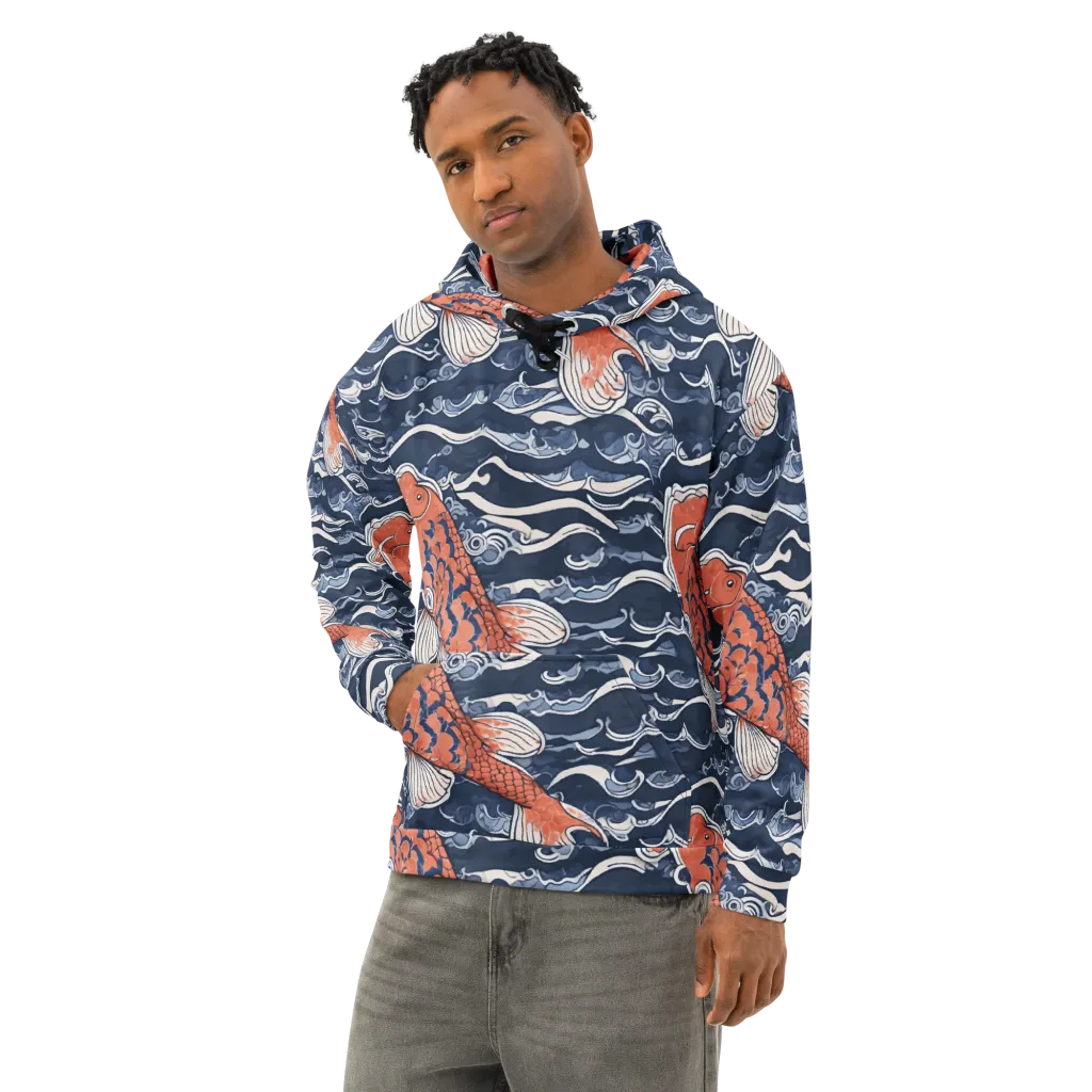Vermilion Tide on Cotton Hoodie — Left Front