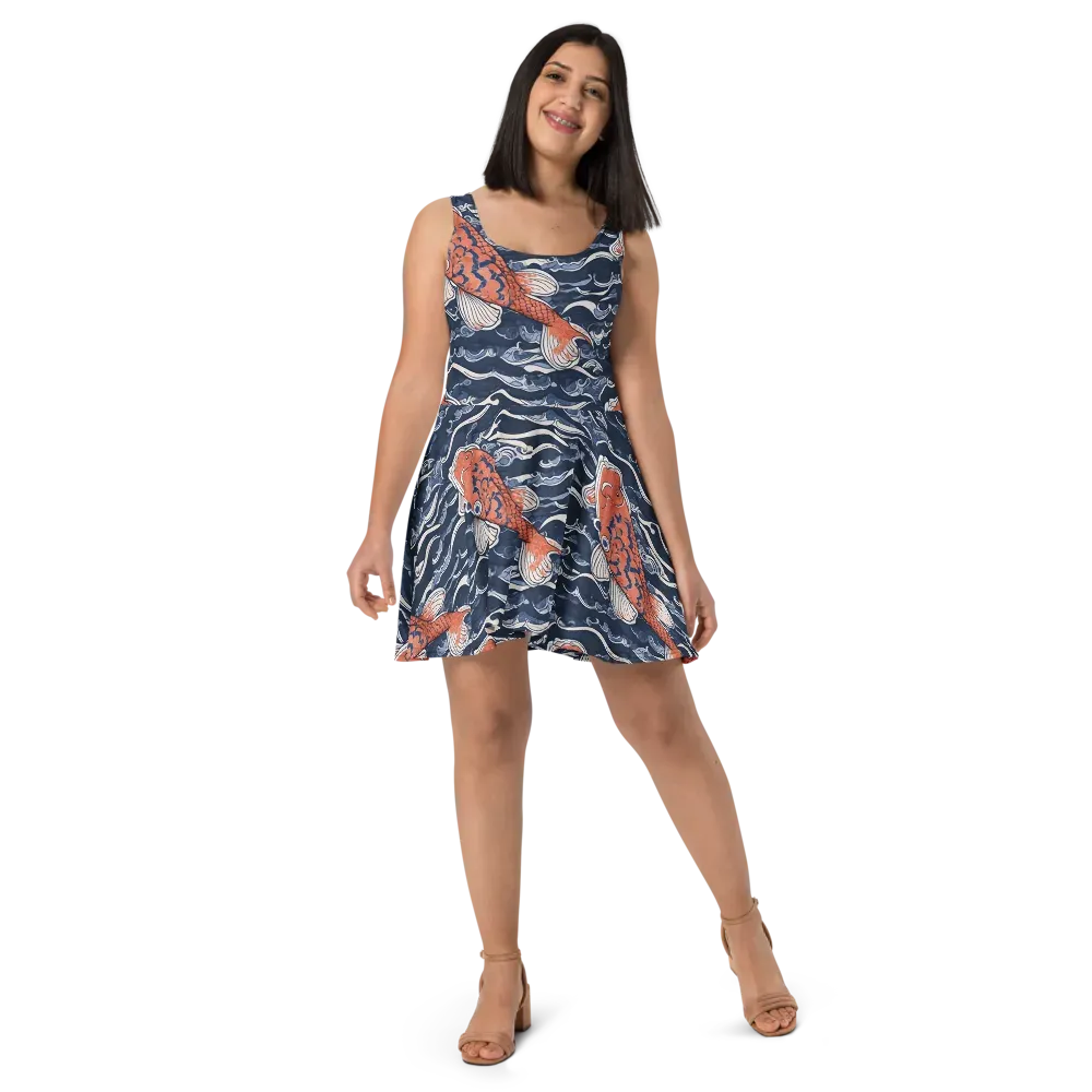 Vermilion Tide on Skater Dress — Front