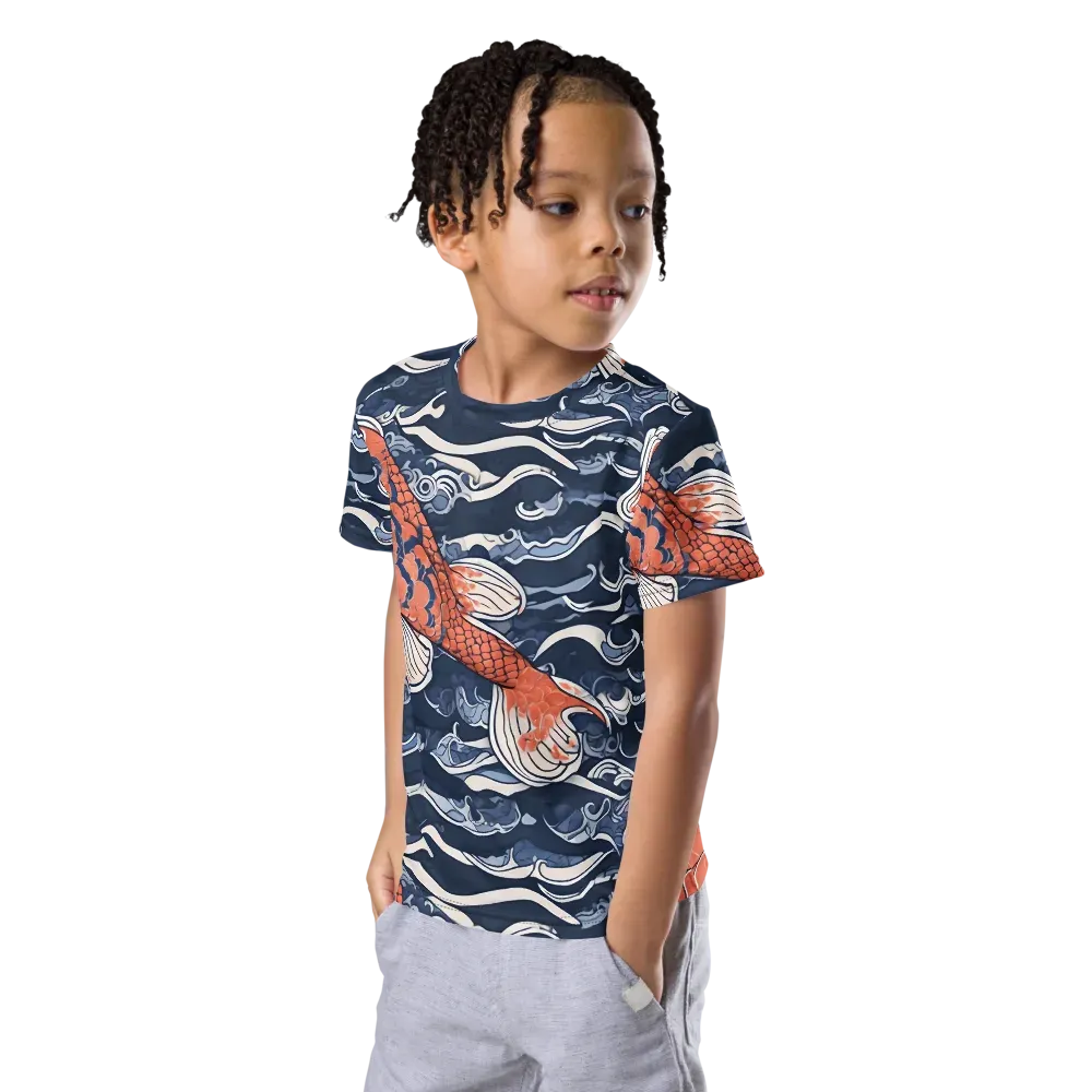 Vermilion Tide on Kids Crew Neck T-Shirt — Left Front