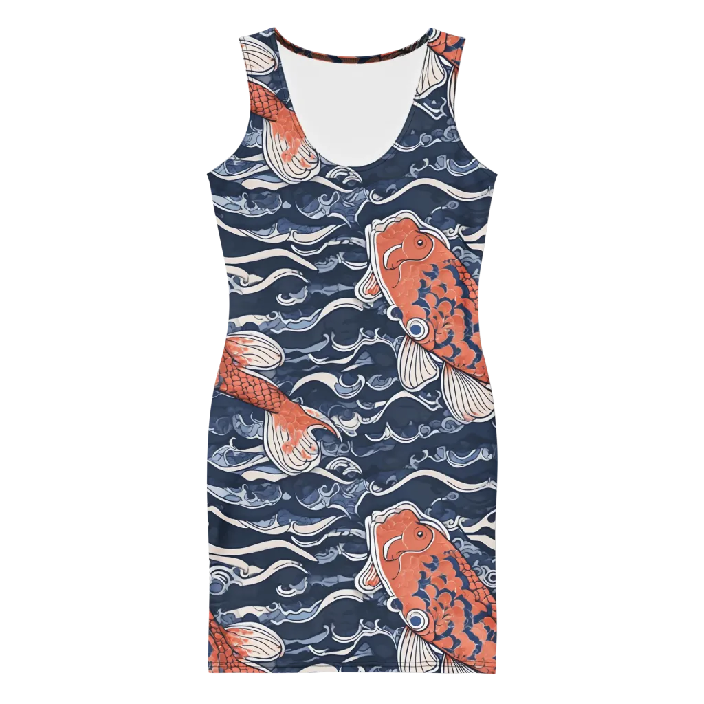 Vermilion Tide on Bodycon Dress — Front