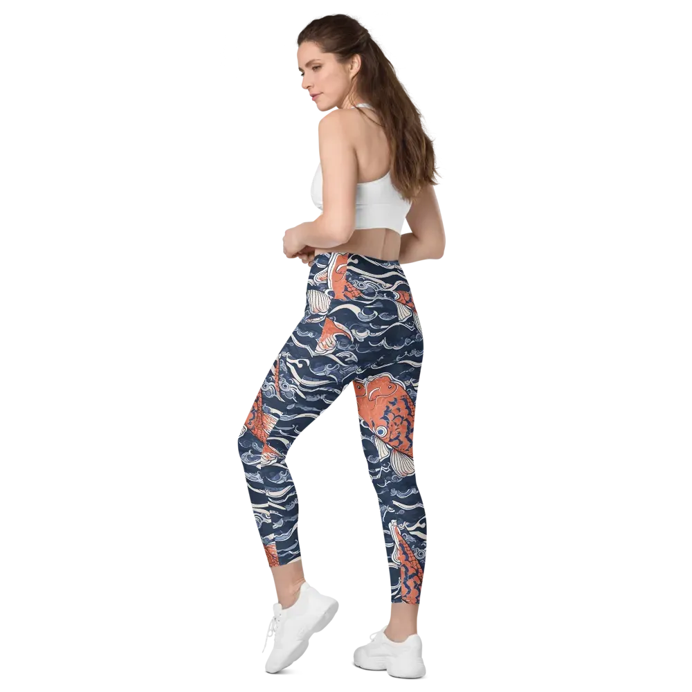 Vermilion Tide on Leggings with Pockets — Left Back