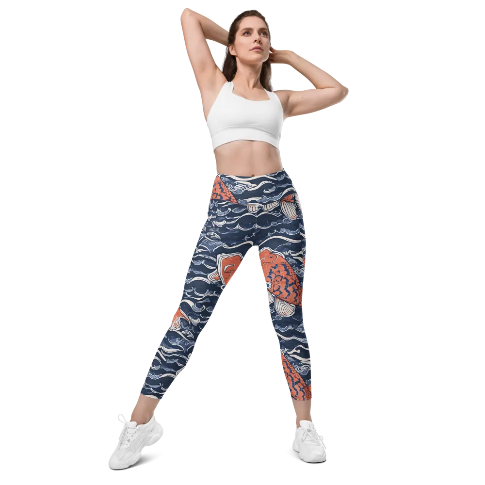 Vermilion Tide on Leggings with Pockets — Front
