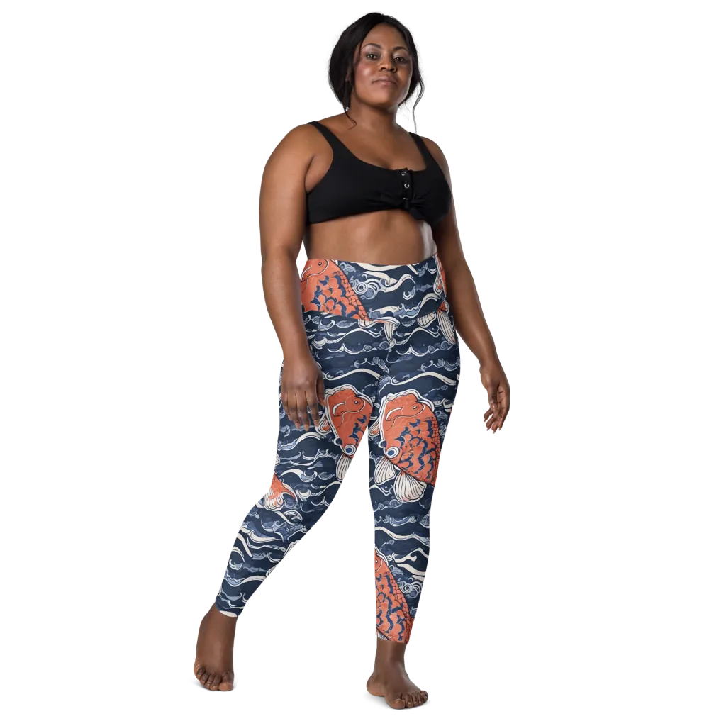 Vermilion Tide on Leggings with Pockets — Front