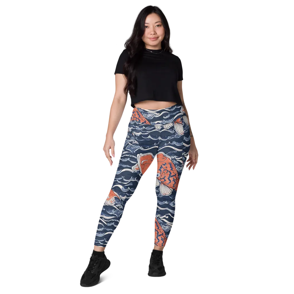 Vermilion Tide on Leggings with Pockets — Front