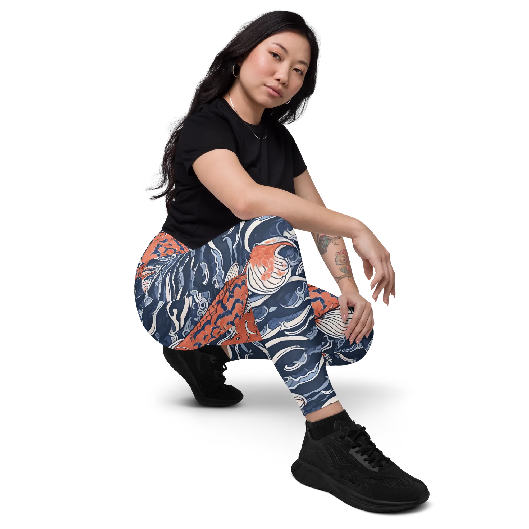 Vermilion Tide on Leggings with Pockets — Right Front