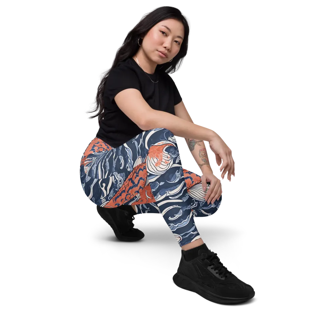 Vermilion Tide on Leggings with Pockets — Right Front
