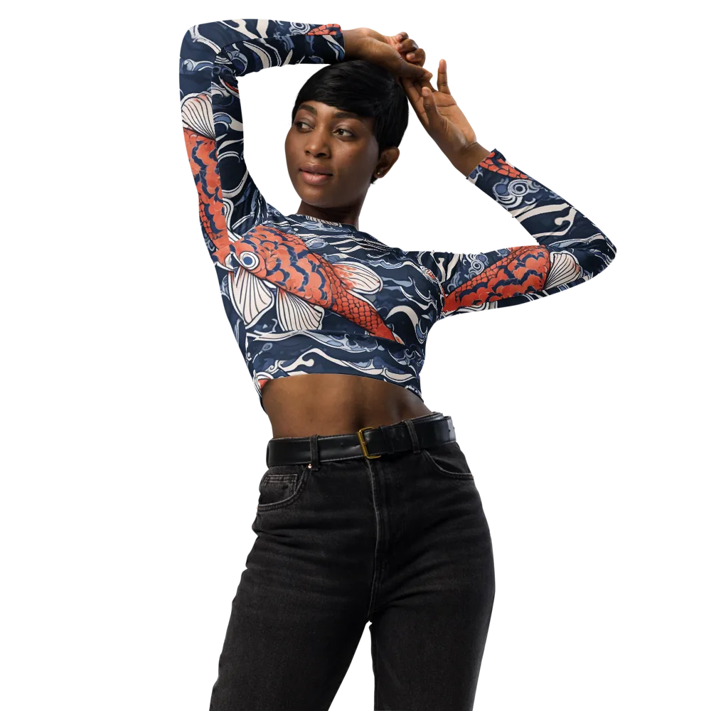 Vermilion Tide on Long Sleeve Crop Top — Front