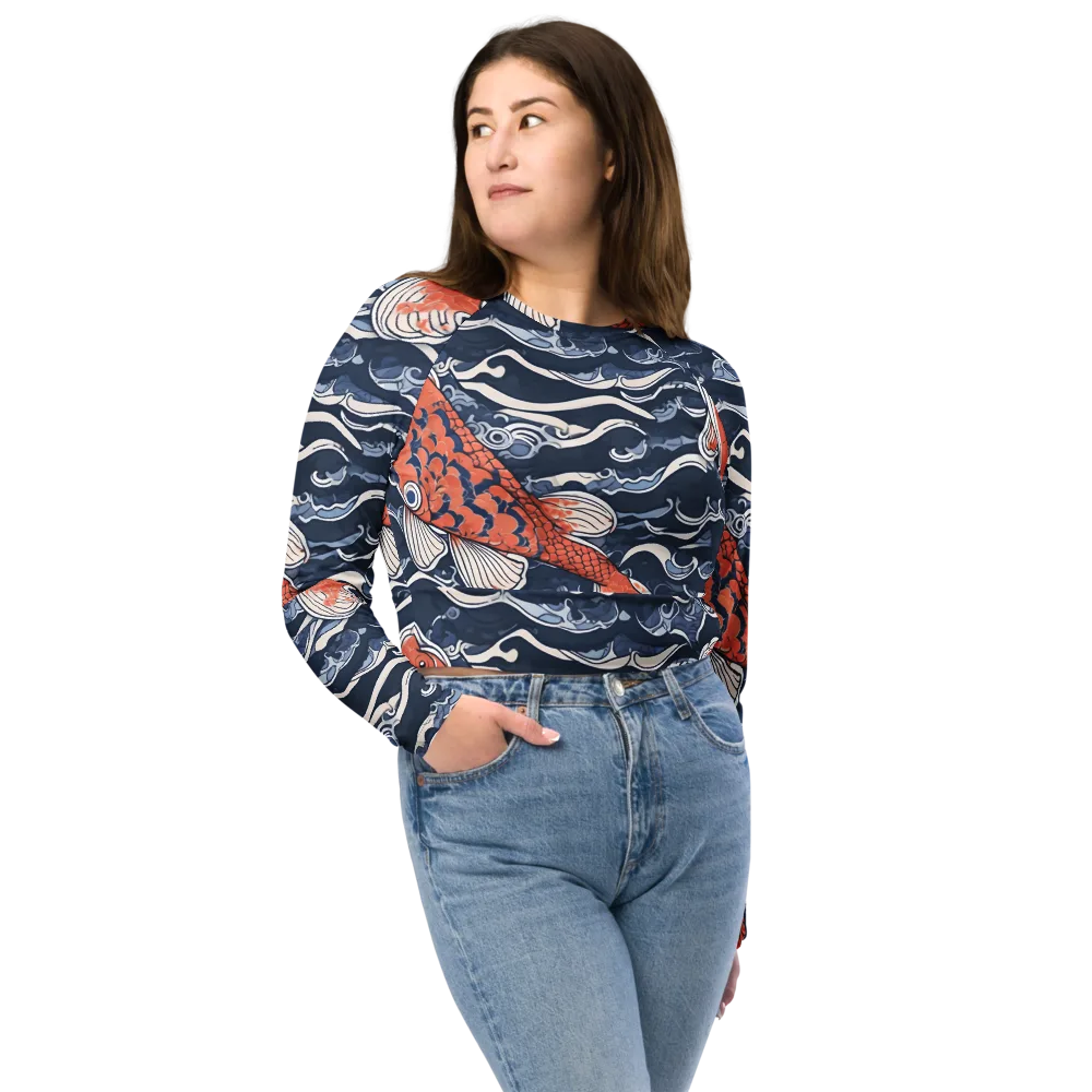 Vermilion Tide on Long Sleeve Crop Top — Front