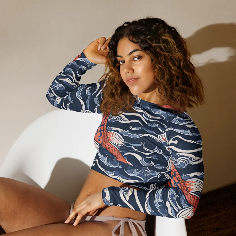 Vermilion Tide on Long Sleeve Crop Top — Left Front
