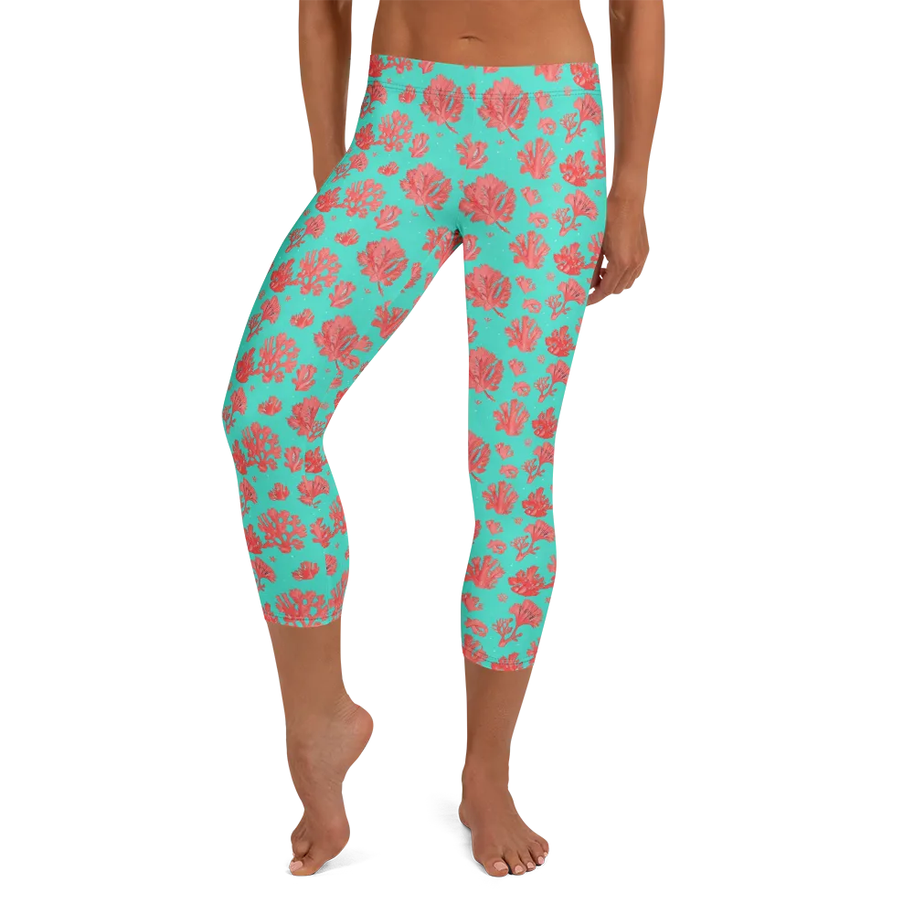 Reef Garden on Capri Leggings — Front