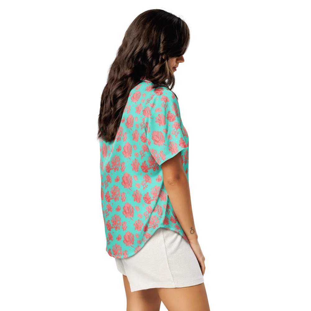 Reef Garden on Women's Short Sleeve Pajama Top — Right Back