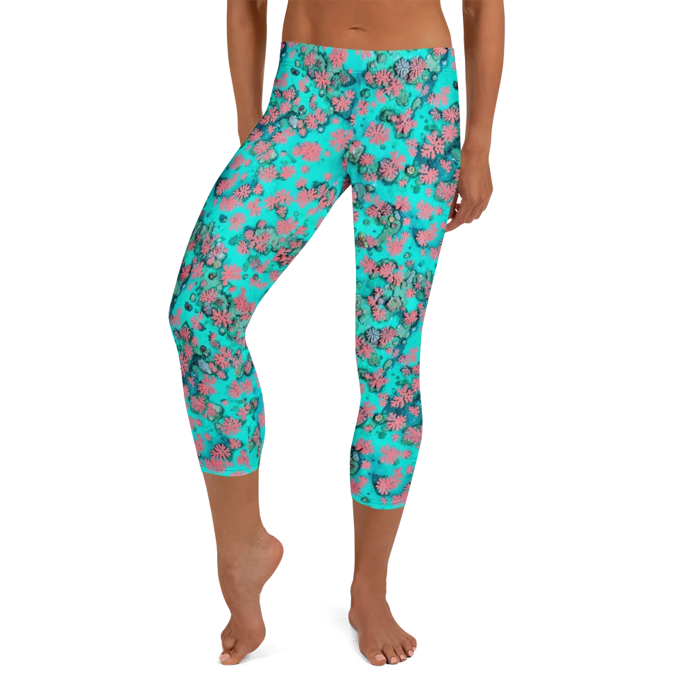 Coral Mirage on Capri Leggings — Front