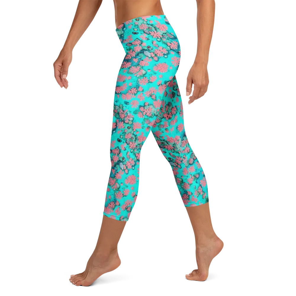 Coral Mirage on Capri Leggings — Left